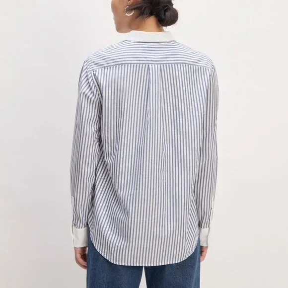 NWOT Everlane Must-Have Shirt in Silky Cotton, Blue White Stripe - Size 6 - Picture 3 of 16